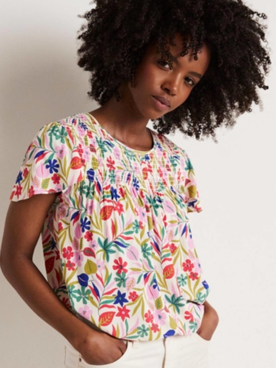 Boden Tops - BODEN LAYLA FLORAL PRINTED SMOCKED BOHO BLOUSE SIZE 12